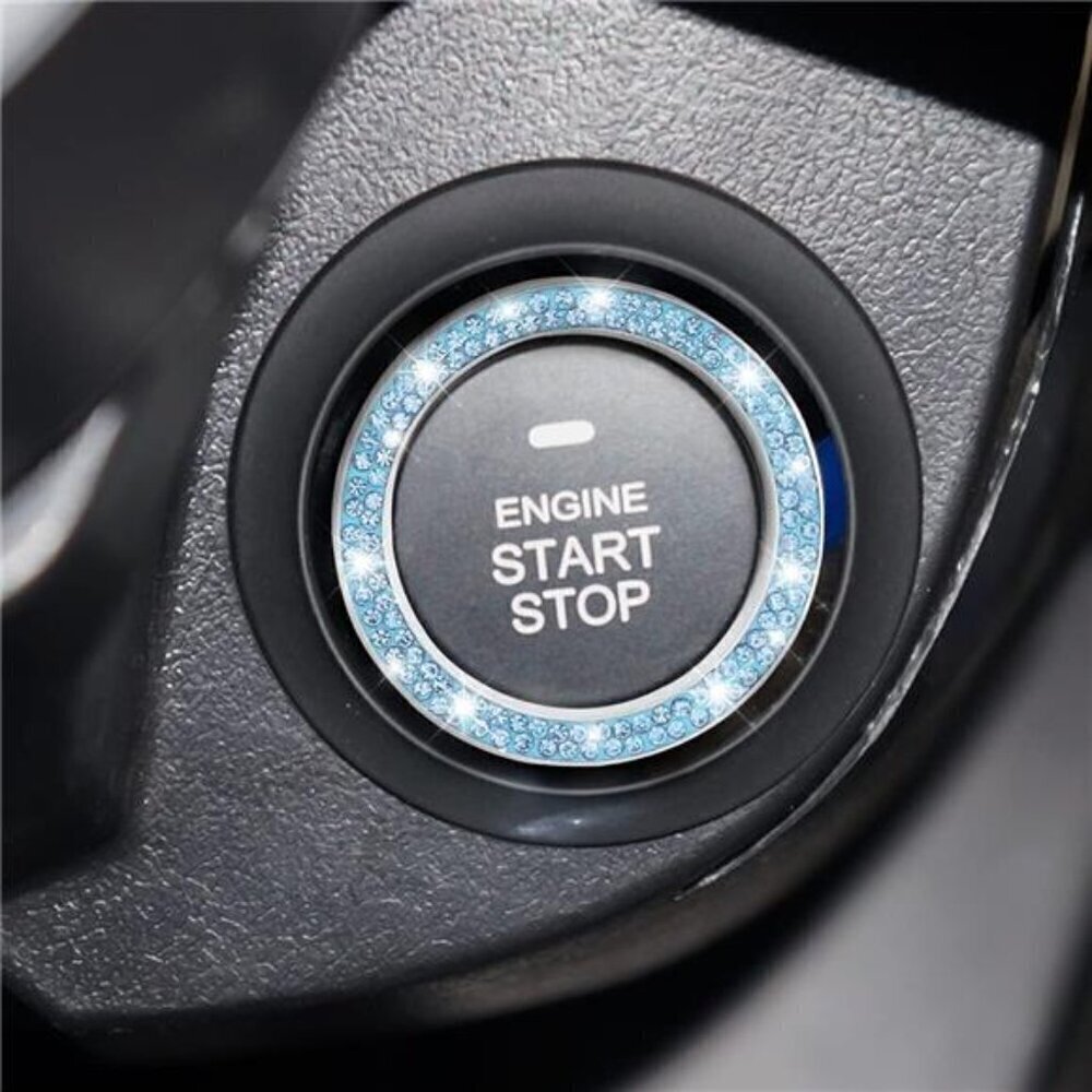 Blue Car Start Button Bling Rhinestone Diamond Engine Button Ring 2-Pack - Picture 7 of 7